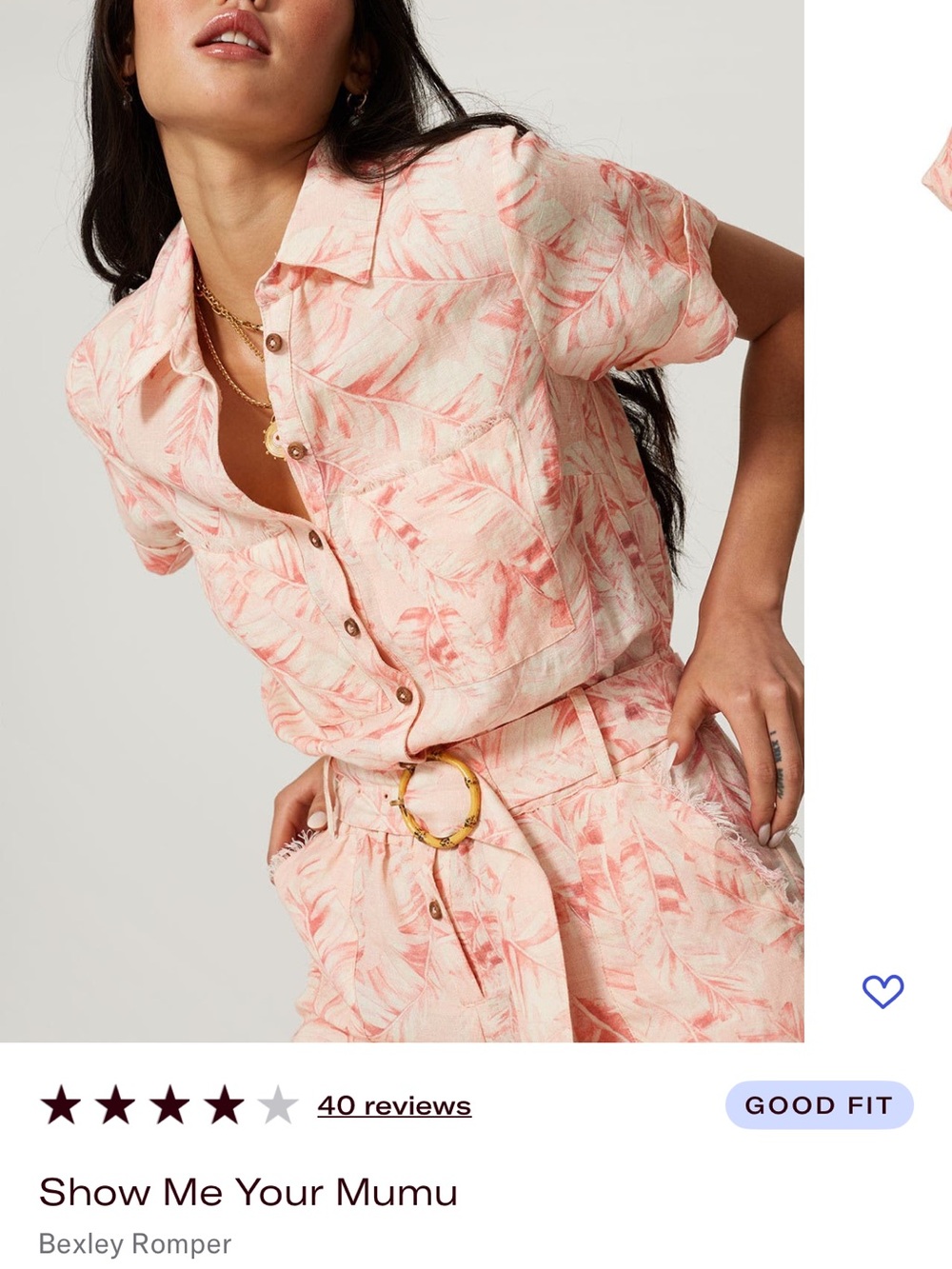 Show Me Your Mumu Bexley Pink Palm Print Romper with Bamboo Buttons & Belt
